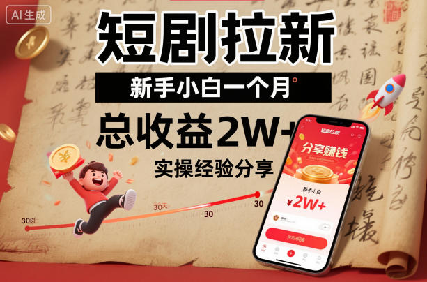短剧拉新新手小白一个月总收益2W+实操经验分享-赛德副业库