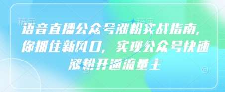 语音直播公众号涨粉实战指南,你抓住新风口,实现公众号快速涨粉开通流量主-赛德副业库