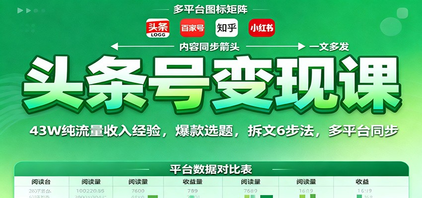 头条号变现课：43W纯流量收入经验，爆款选题，拆文6步法，多平台同步-赛德副业库