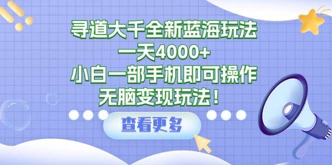 （9479期）寻道大千全新蓝海玩法，一天4000+，小白一部手机即可操作，无脑变现玩法！-赛德副业库