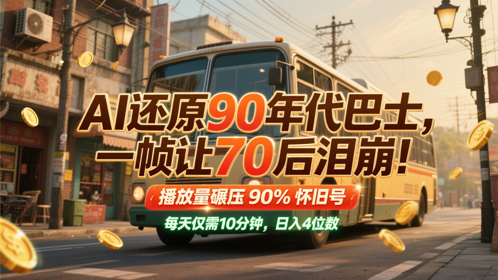 AI还原90年代巴士,一帧让70后泪崩!播放量碾压90%怀旧号,每天10分钟,日入4位数-赛德副业库