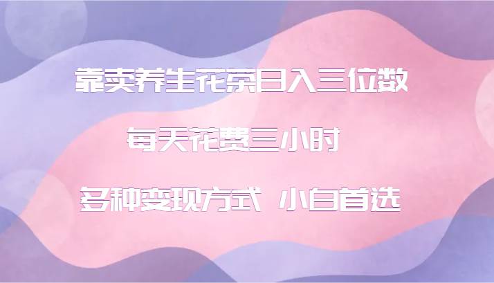 靠卖养生花茶日入三位数，每天花费三小时 多种变现方式 小白首选-赛德副业库