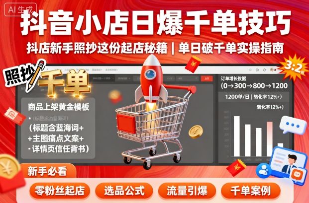 抖音小店日爆千单技巧，抖店新手照抄这份起店秘籍，单日破千单-赛德副业库