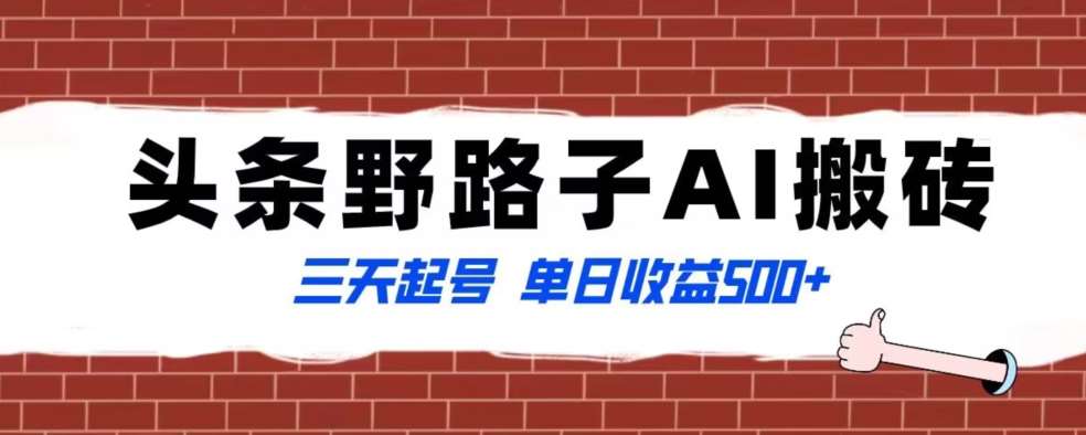 全网首发头条野路子AI搬砖玩法，纪实类超级蓝海项目，三天起号单日收益500+【揭秘】-赛德副业库