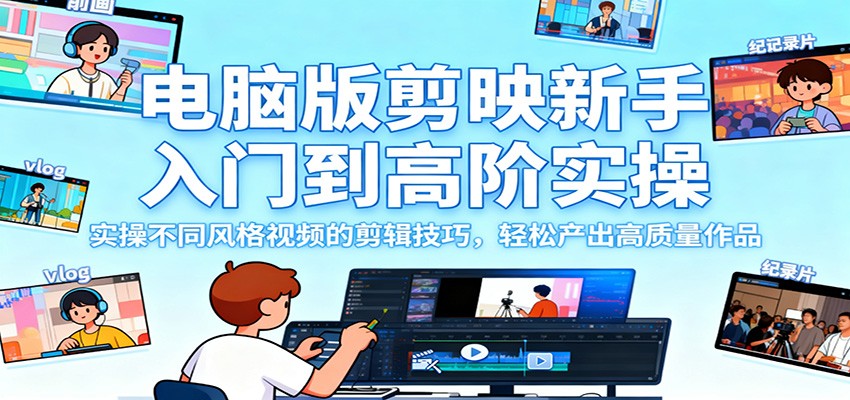 电脑版剪映新手入门到高阶实操，实操不同风格视频的剪辑技巧，轻松产出高质量作品-赛德副业库