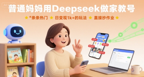 普通妈妈用Deepseek做家教号，条条热门，日变现1k+的玩法，直接抄作业-赛德副业库