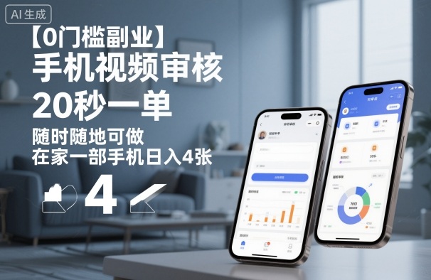 【0门槛副业】手机视频审核，20秒一单，随时随地可做，在家一部手机日入4张【揭秘】-赛德副业库