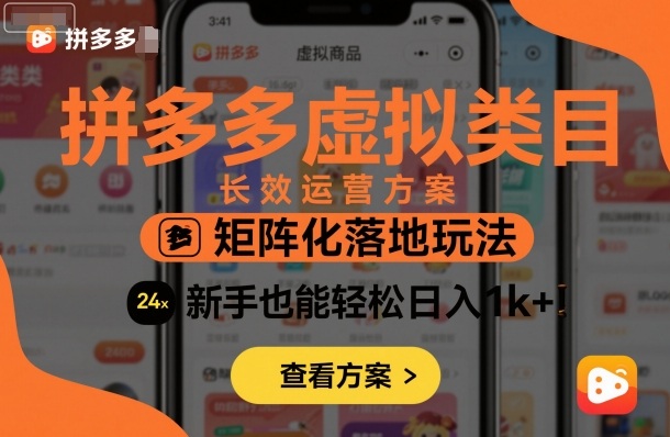 拼多多虚拟类目长效运营方案：矩阵化落地玩法，新手也能轻松日入1k+-赛德副业库