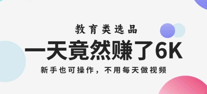 一天竟然赚了6000多，教育类选品，新手也可操作，更不用每天做短视频【揭秘】-赛德副业库