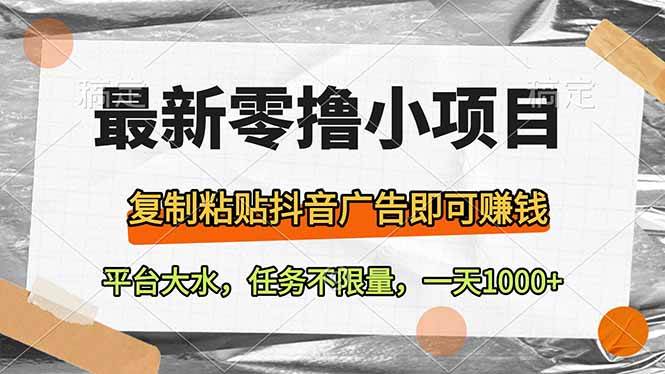（14230期）最新零撸小项目，复制粘贴抖音广告即可赚钱，平台大水，任务不限量，一...-赛德副业库