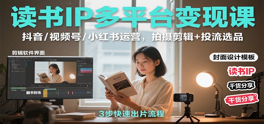 读书IP多平台变现课:抖音/视频号/小红书运营,拍摄剪辑+投流选品-赛德副业库