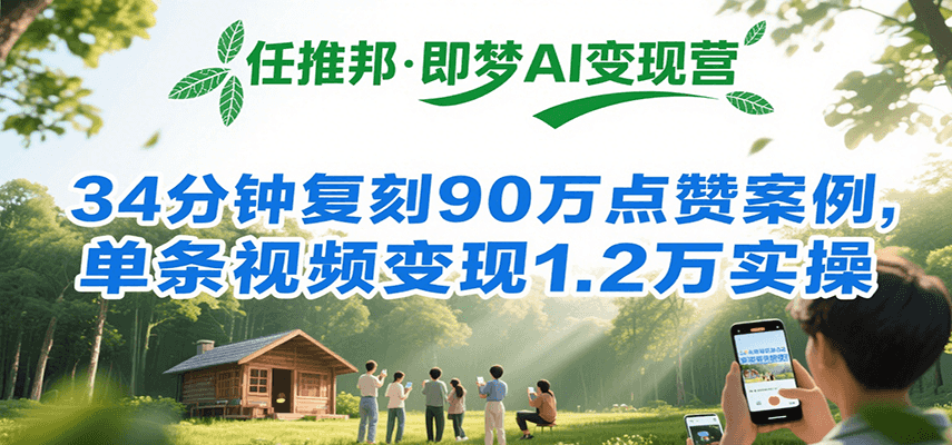 任推邦·即梦AI变现营,34分钟复刻90万点赞案例,单条视频变现1.2万实操-赛德副业库