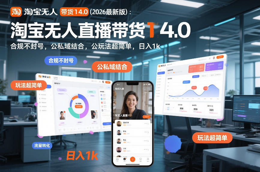 淘宝无人直播带货14.0（2026最新版）：合规不封号，公私域结合，玩法超简单，日入1k+【揭秘】-赛德副业库