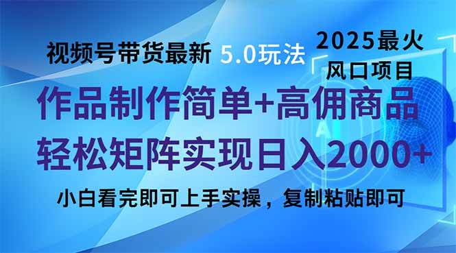 （14191期）视频号带货最新5.0玩法，作品制作简单，当天起号，复制粘贴，轻松矩阵…-赛德副业库