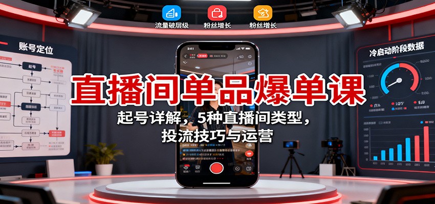 直播间单品爆单课:起号详解,5种直播间类型,投流技巧与运营-赛德副业库