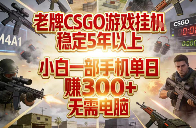 老牌CSGO游戏挂G，稳定5年以上，小白一部手机单日賺3张+，无需电脑【揭秘】-赛德副业库