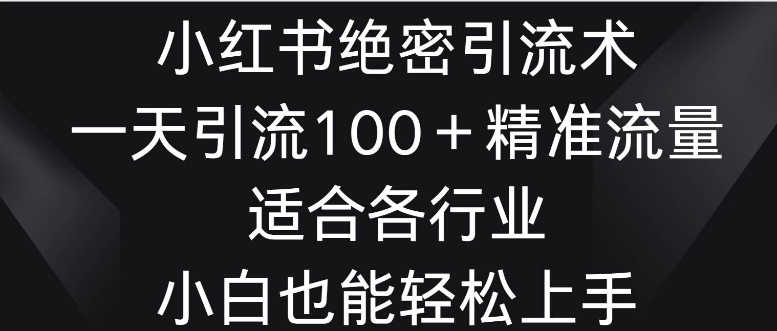 小红书绝密引流术,一天引流100+精准流量,适合各个行业,小白也能轻松上手-赛德副业库
