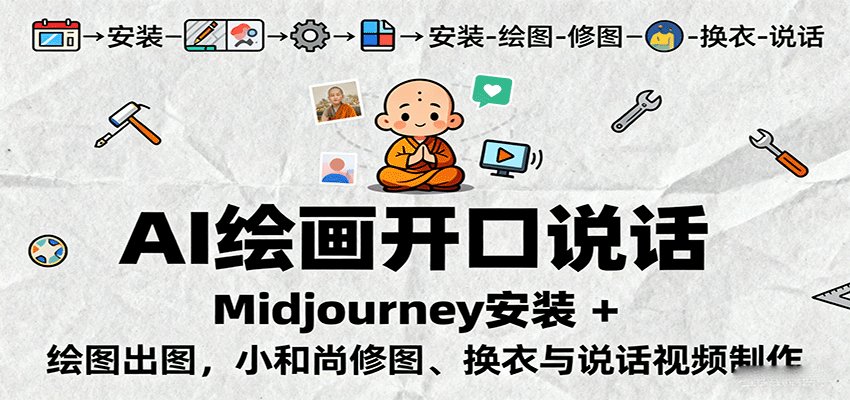 AI绘画开口说话，Midjourney安装 + 绘图出图，小和尚修图、换衣与说话视频制作-赛德副业库