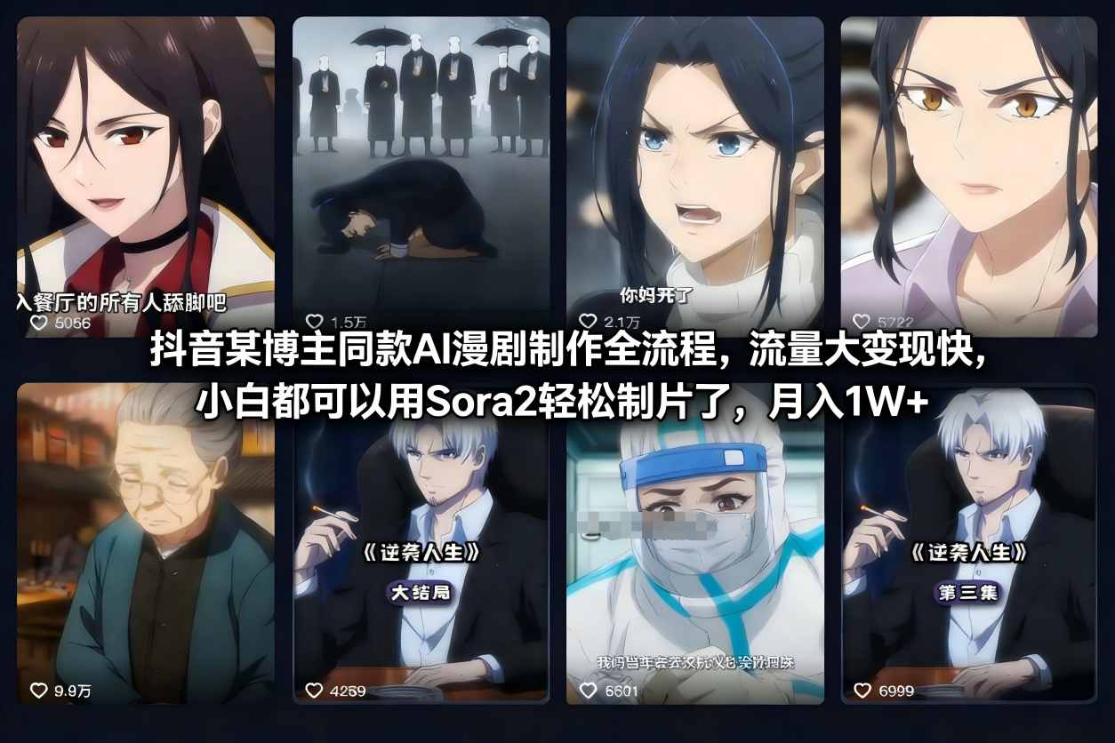 抖音某博主同款AI漫剧制作全流程，流量大变现快，小白都可以用Sora2轻松制片了，月入1W+-赛德副业库