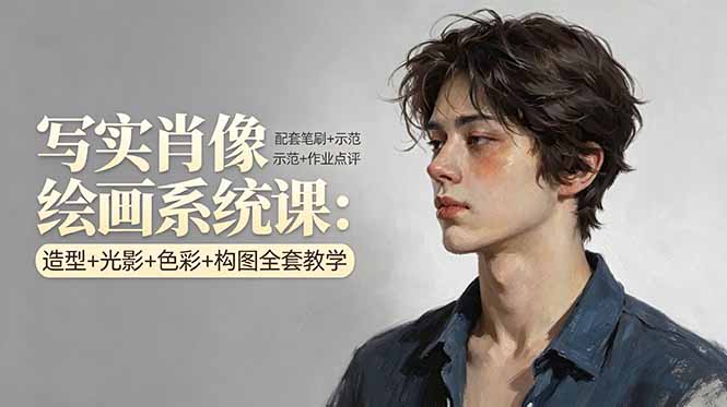 (17967期)写实肖像绘画系统课:造型+光影+色彩+构图全套教学,配套笔刷+示范+作业点评-赛德副业库