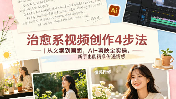 治愈系视频创作4步法|从文案到画面,AI+剪映全实操,新手也能精准传递情感-赛德副业库
