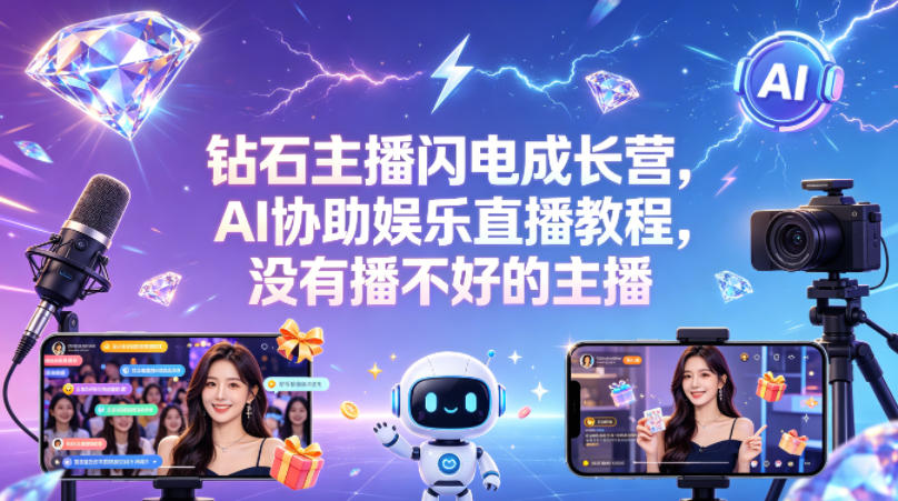 钻石主播闪电成长营,Al协助娱乐直播教程,没有播不好的主播-赛德副业库