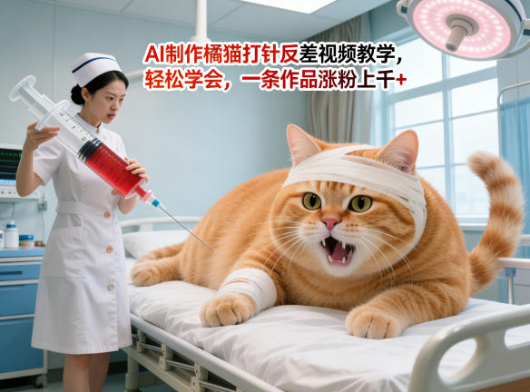 AI制作橘猫打针反差视频教学,轻松学会,一条作品涨粉上千+-赛德副业库