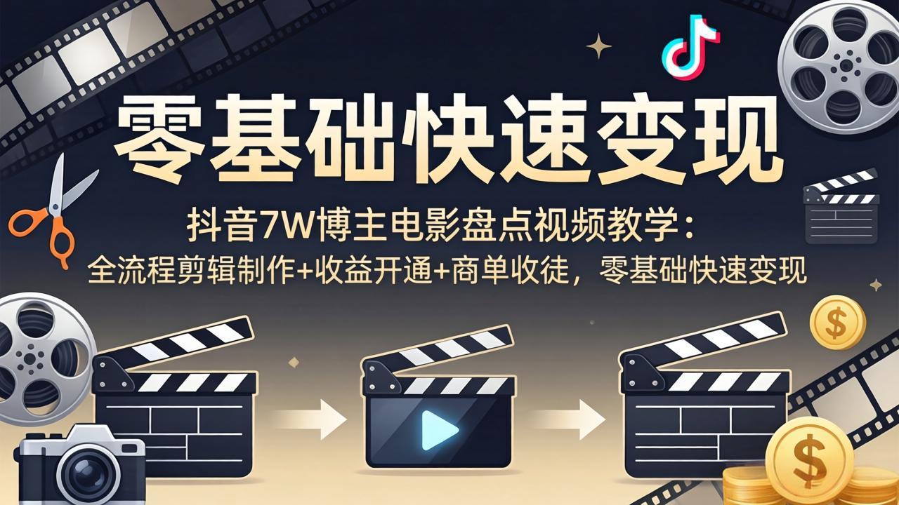 (18032期)抖音7W博主电影盘点视频教学:全流程剪辑制作+收益开通+商单收徒,零基础快速变现-赛德副业库