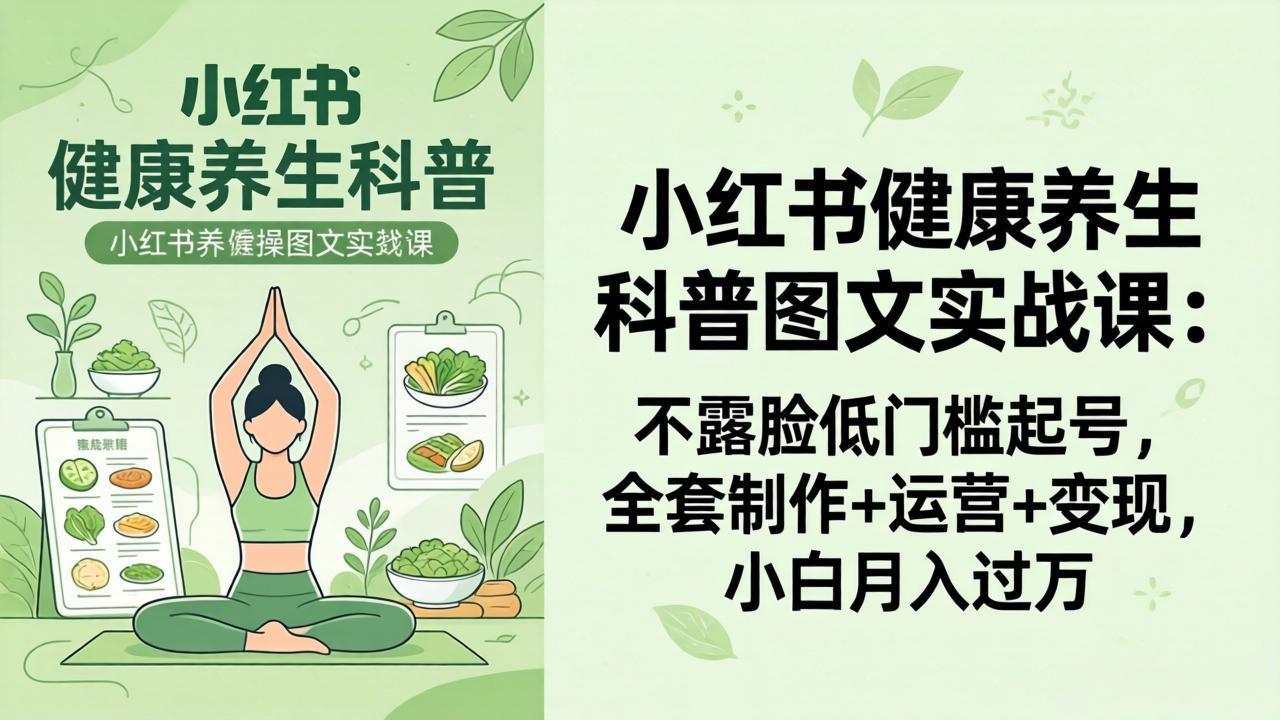 (18033期)2026小红书健康养生科普图文实战课:不露脸低门槛起号,全套制作+运营+变现,小白月入过万-赛德副业库