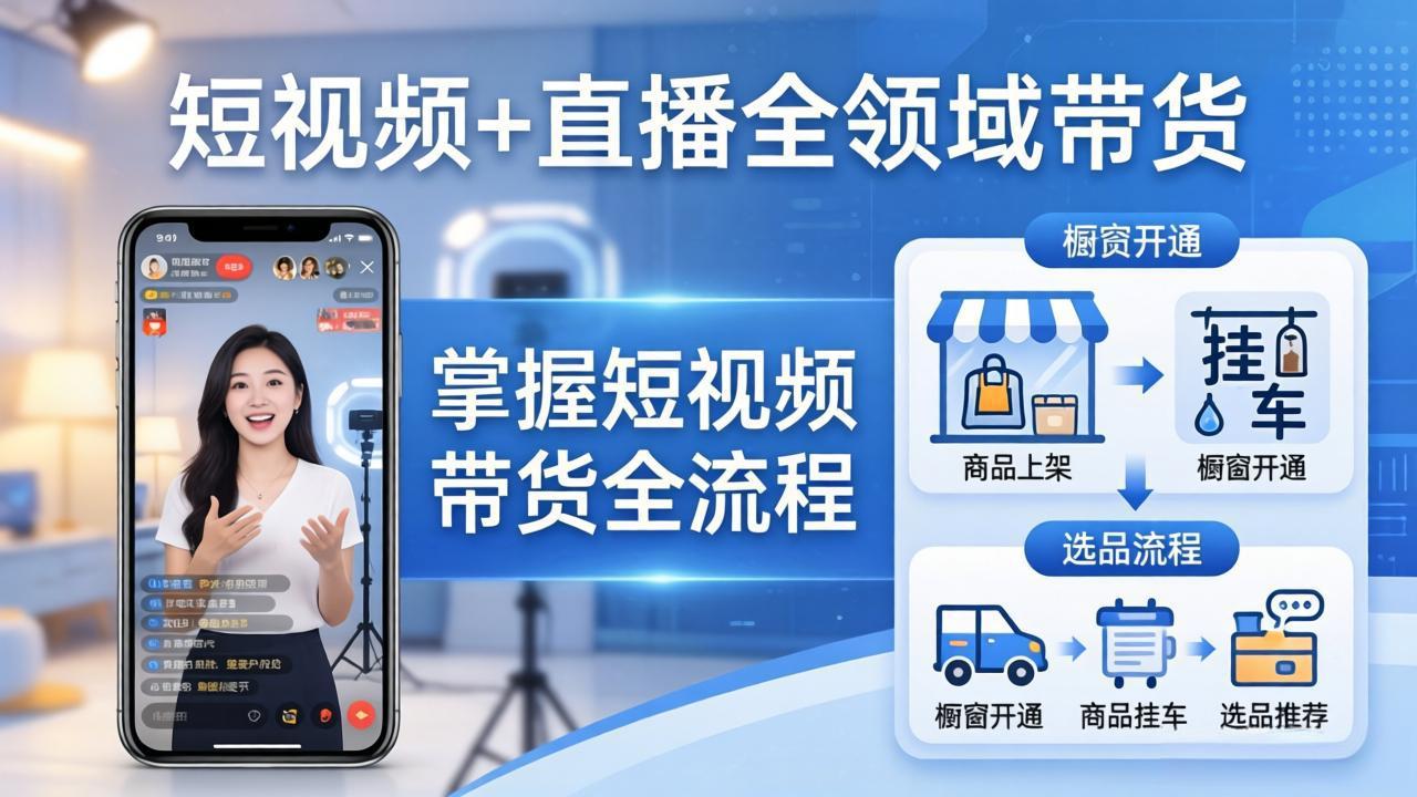 （17915期）短视频+直播全领域带货-更新：掌握橱窗开通、挂车、选品、爆款文案改编等短视频带货全流程-赛德副业库