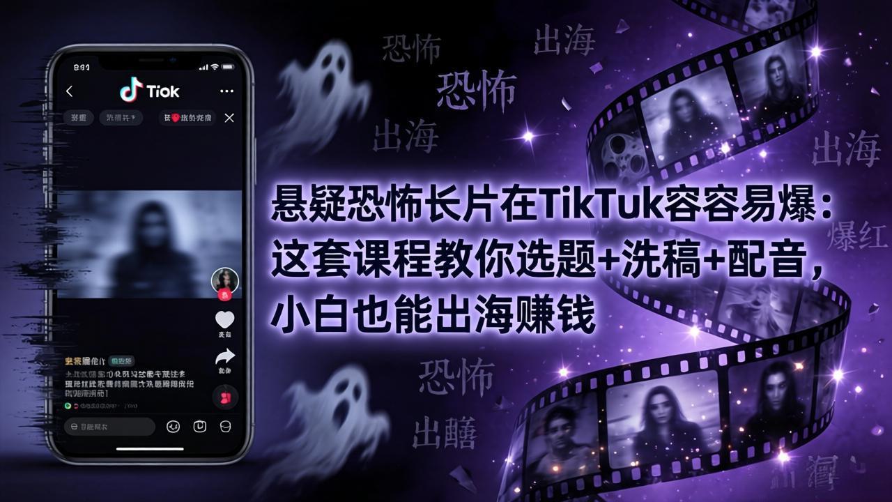 （18220期）悬疑恐怖长片在TikTok最容易爆：这套课程教你选题+洗稿+配音，小白也能出海赚钱-赛德副业库