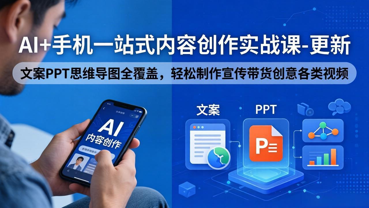 (18204期)AI+手机一站式内容创作实战课-更新,文案PPT思维导图全覆盖,轻松制作宣传带货创意各类视频-赛德副业库