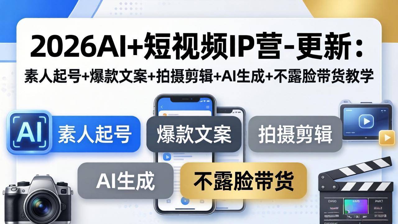 （17932期）2026AI+短视频IP营-更新：素人起号+爆款文案+拍摄剪辑+AI生成+不露脸带货教学-赛德副业库