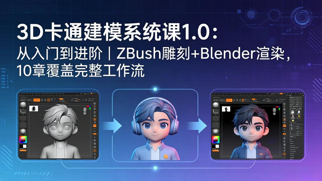 (18035期)3D卡通建模系统课1.0:从入门到进阶|ZBrush雕刻+Blender渲染,10章覆盖完整工作流-赛德副业库