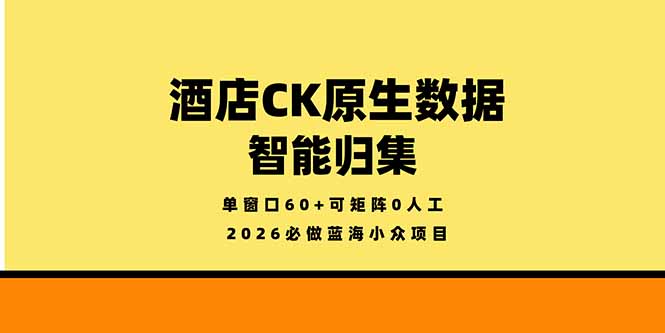 （18154期）2026必做蓝海小众项目，酒店CK原生数据智能归集，单窗口60+可矩阵0人工-赛德副业库