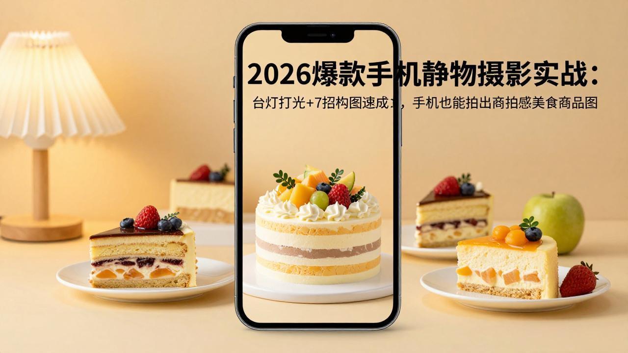 (17960期)2026爆款手机静物摄影实战:台灯打光+7招构图速成,手机也能拍出商拍感美食商品图-赛德副业库