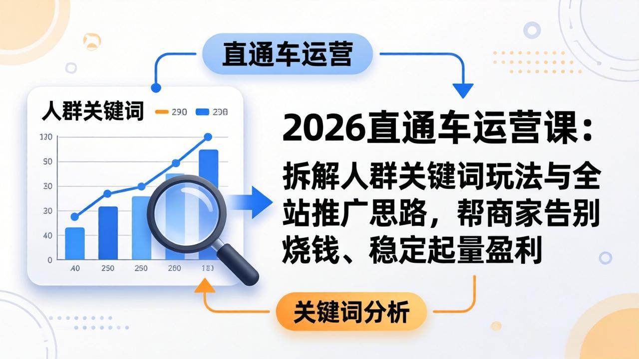 (17898期)2026直通车运营课:拆解人群关键词玩法与全站推广思路,帮商家告别烧钱、稳定起量盈利-赛德副业库