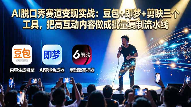 (17990期)AI脱口秀赛道变现实战:豆包+即梦+剪映三个工具,把高互动内容做成批量复制流水线-赛德副业库