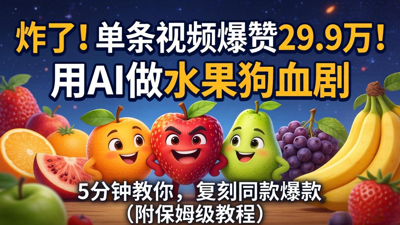 (18206期)炸了!单条视频爆赞 29.9 万!用 AI 做水果狗血剧,5 分钟教你,复刻同款爆款(附保姆级教程)-赛德副业库