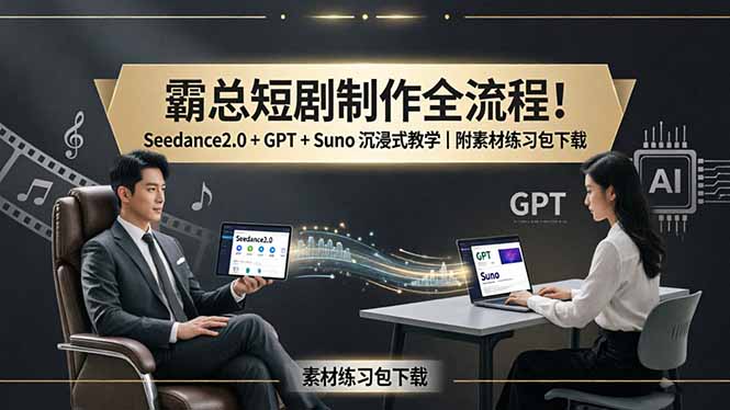 （18153期）霸总短剧制作全流程！Seedance2.0 + GPT + Suno 沉浸式教学｜附素材练习包下载-赛德副业库