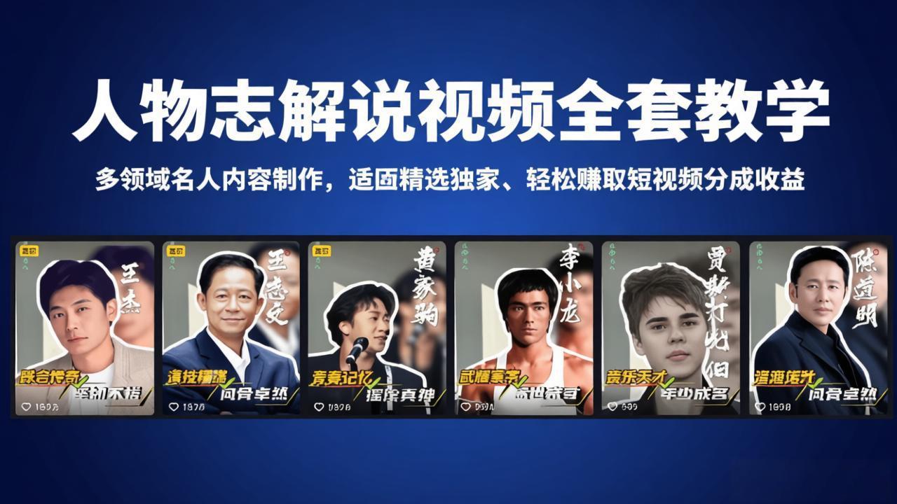 (18205期)人物志解说视频全套教学,多领域名人内容制作,适配精选独家,轻松赚取短视频分成收益-赛德副业库