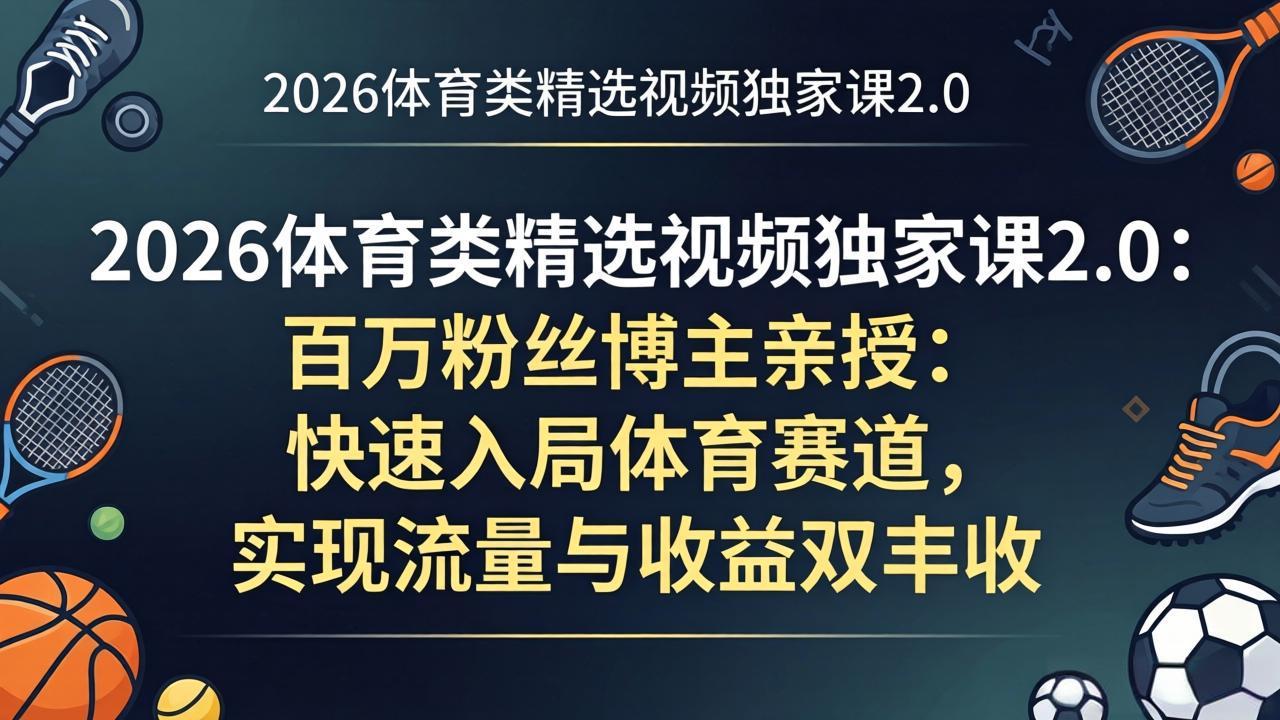 （17991期）2026体育类精选视频独家课2.0：百万粉丝博主亲授：快速入局体育赛道，实现流量与收益双丰收-赛德副业库