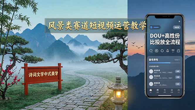 (17992期)风景类赛道短视频运营教学:诗词文学中式美学,新号养号对标账号定位,DOU+高性价比投放全流程-赛德副业库