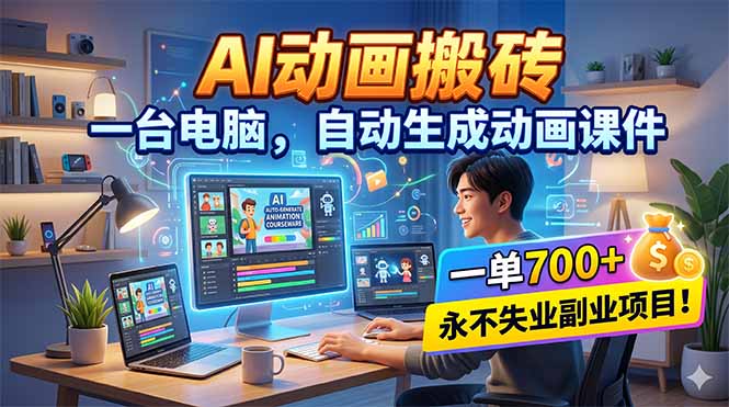 (18239期)AI动画搬砖,一台电脑,自动生成动画课件,一单800+ 永不失业副业项目!-赛德副业库