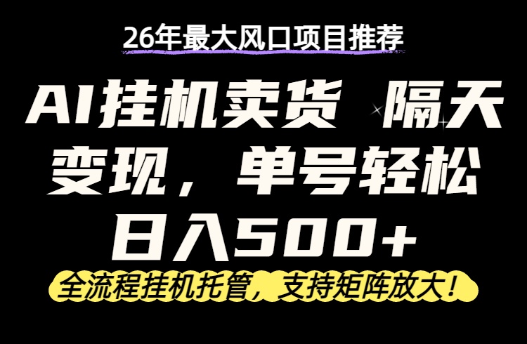 （17933期）26年最新AI挂机卖货，隔天出收益，单账号轻松日入500+-赛德副业库