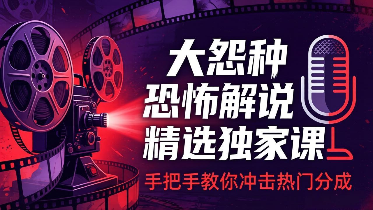 (17920期)大怨种恐怖解说精选独家课:电影下载+文案配音+片头封面,手把手教你冲击热门分成-赛德副业库