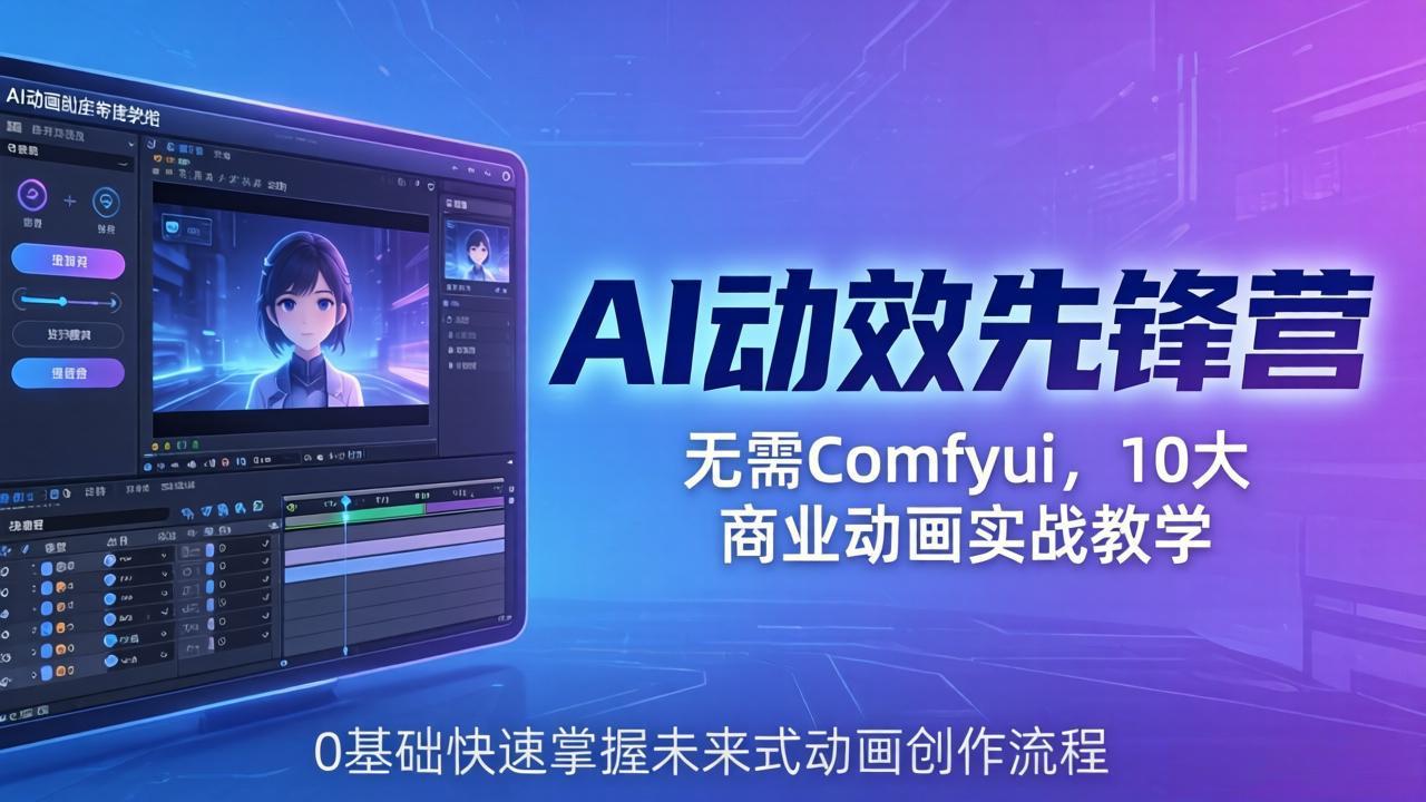 （18077期）AI 动效先锋营：无需Comfyui，10大商业动画实战教学，0基础快速掌握未来式动画创作流程-赛德副业库