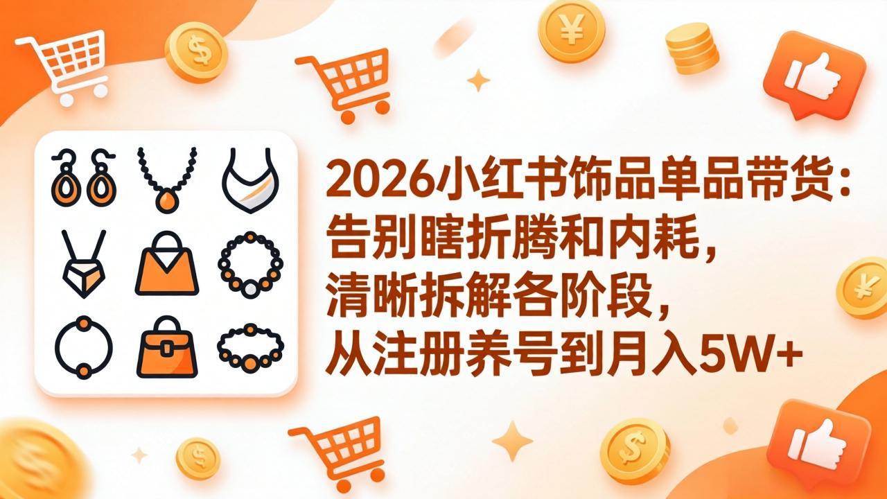 （17861期）2026小红书饰品单品带货：告别瞎折腾和内耗，清晰拆解各阶段，从注册养号到月入5W+-赛德副业库