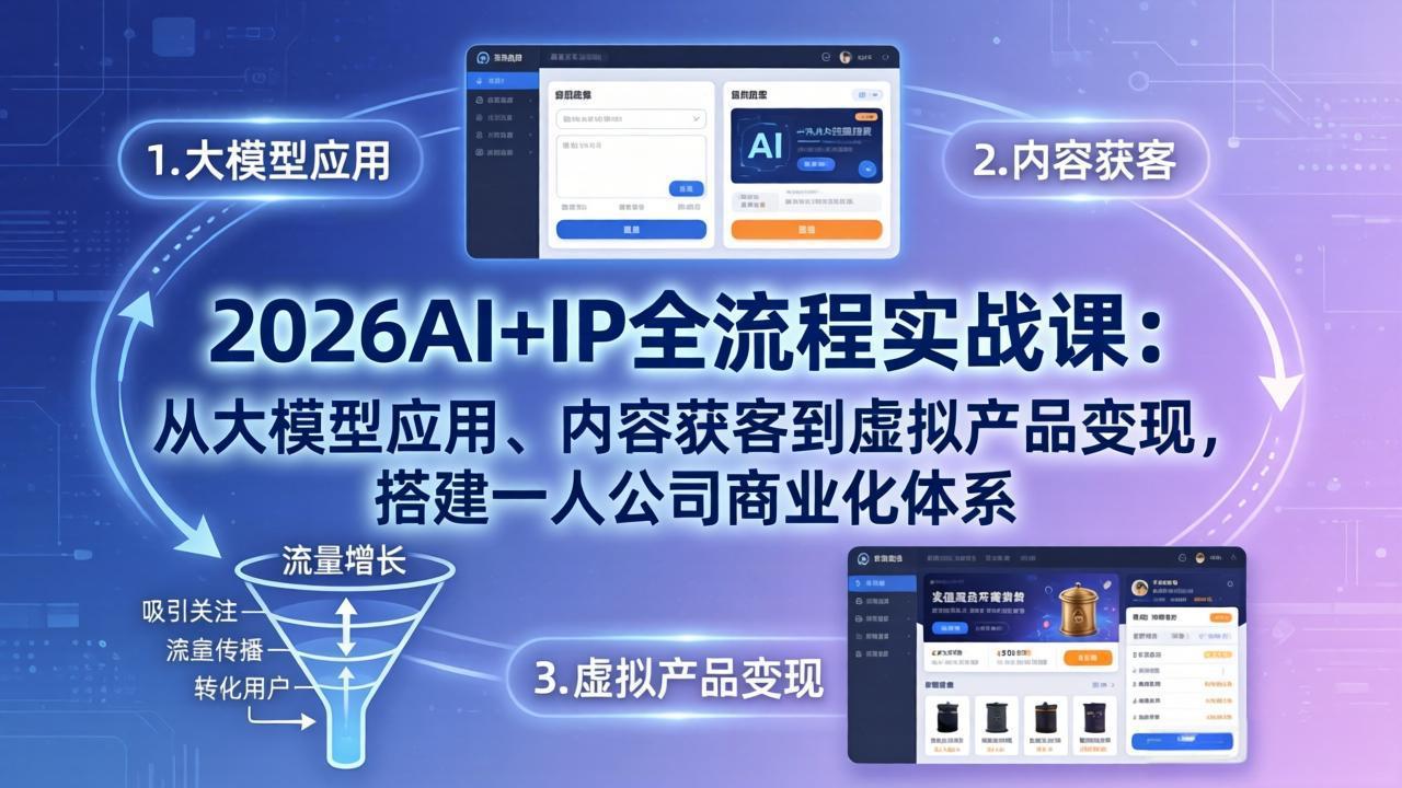 (17863期)2026AI+IP全流程实战课:从大模型应用、内容获客到虚拟产品变现,搭建一人公司商业化体系-赛德副业库