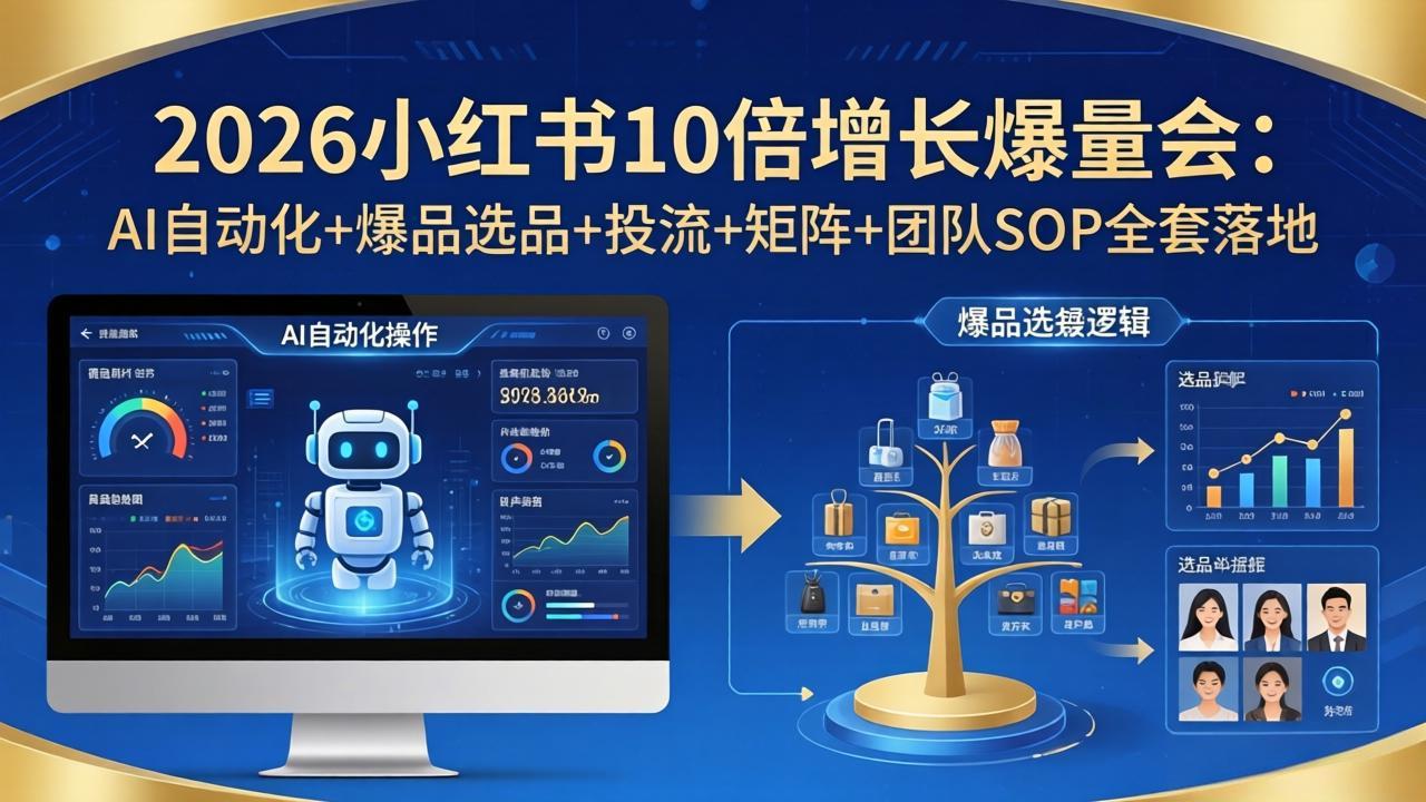 （17964期）2026小红书10倍增长爆量会：AI自动化+爆品选品+投流+矩阵+团队SOP全套落地-赛德副业库